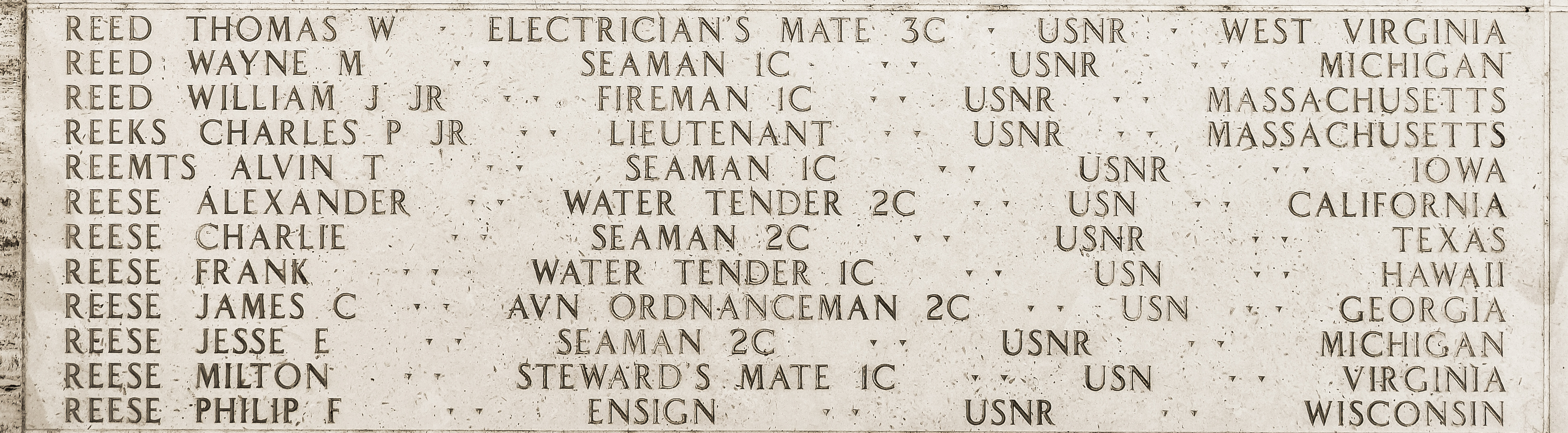 Alexander  Reese, Water Tender Second Class